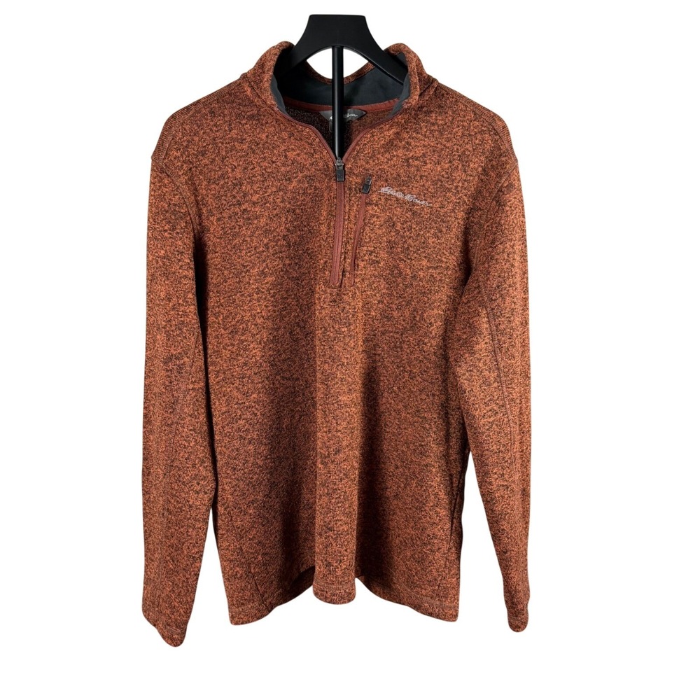 Eddie Bauer Mens Quarter Zip Fleece Pullover Burnt Orange Marled Sweater Large